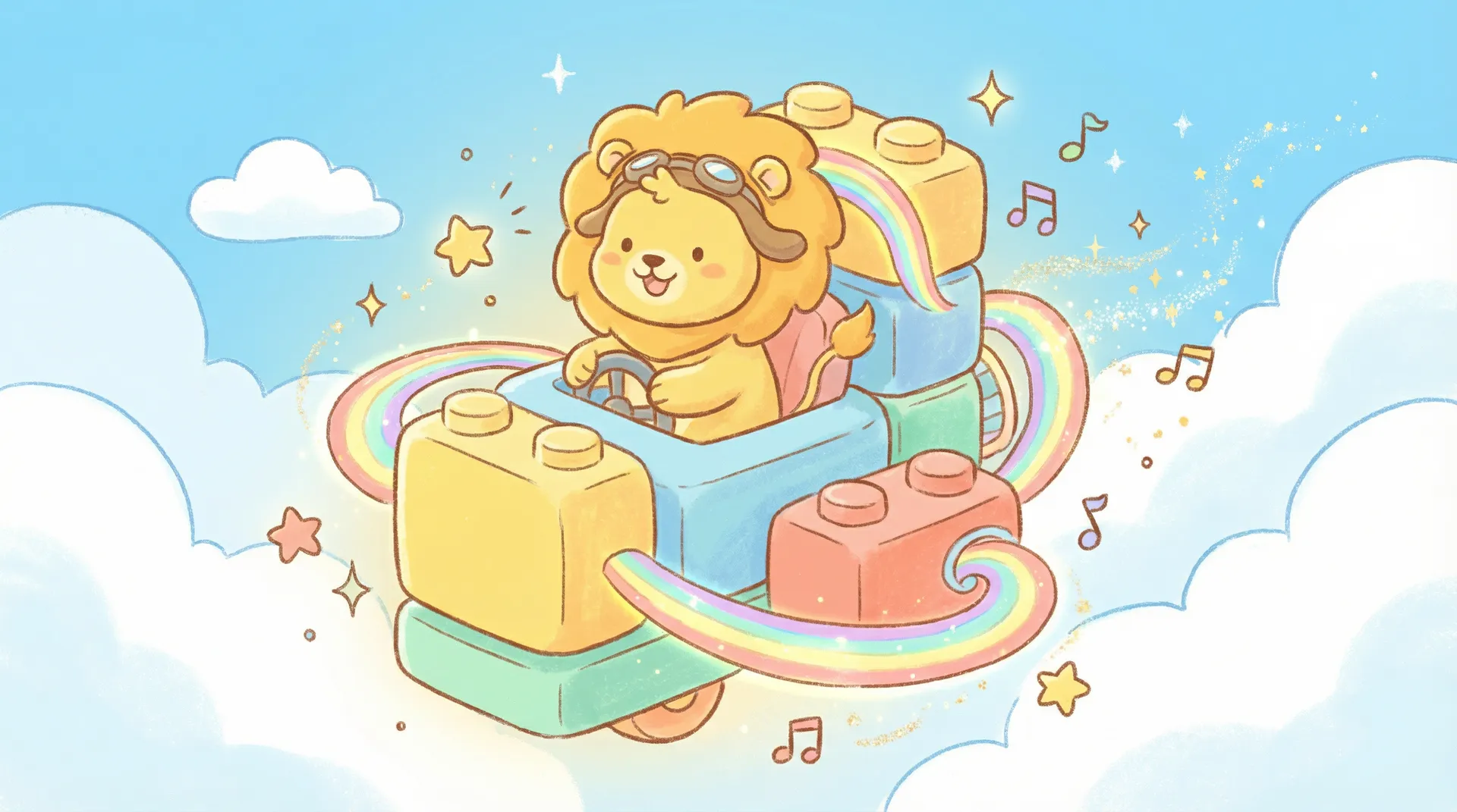 亲子时光机 - 91动漫 欢迎页，小狮子驾驶时光机穿越云朵